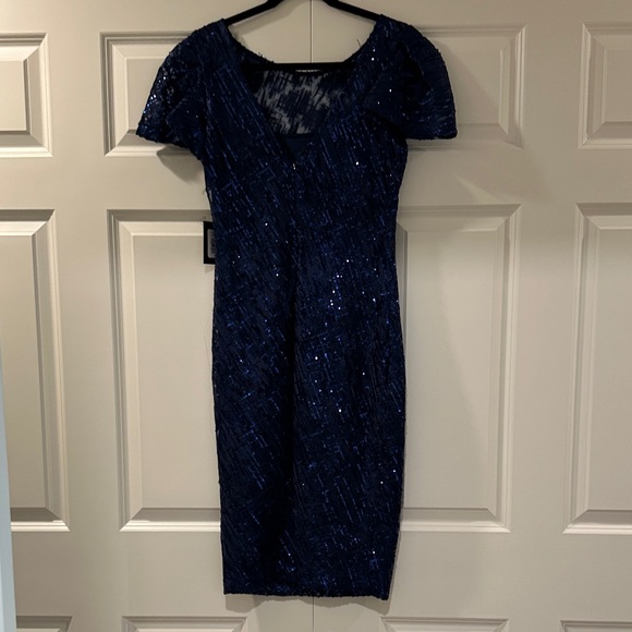 NWT MARINA Lapis Lined Sequin Flutter Sleeve Dress - Picture 6 of 7